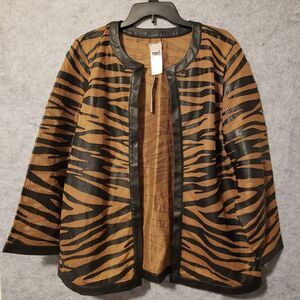 CHICOS Travelers Mesh Jacket Women's XL  Faux Leather Animal Print $149.99 NWT